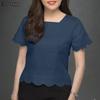 ZANZEA Wome Casual Short Sleeve Side Zipper Wavy Edge Summer Blouse