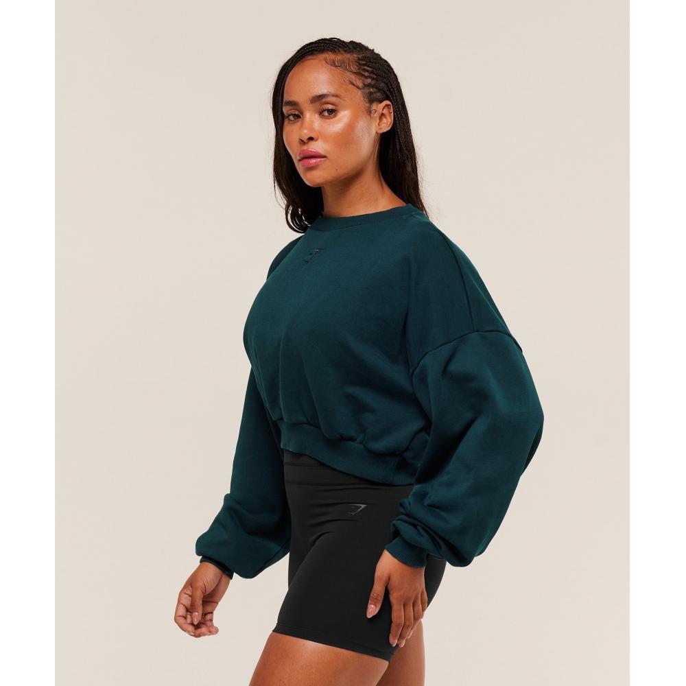 Gymshark Power Washed Sweat Top Deep Petrol Blue Acid Wash Small Ball B4c5c Ud04