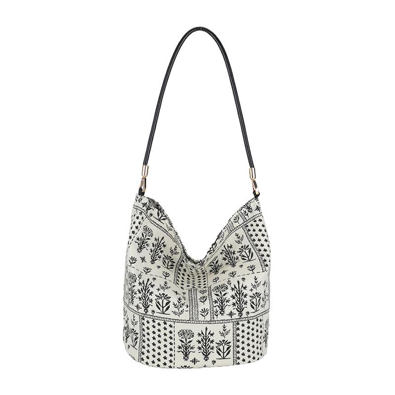 

Модная холщовая сумка-ведро в корейском стиле с цветочным принтом для женщин, 2025 31cm Length, 16cm Width, 25cm Height белый