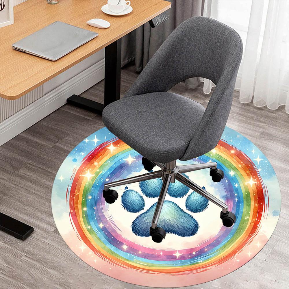 

1pc Rainbow paw print Round Chair mat Area Rug - Non-Slip, Floor Mat for Office, Bedroom, and Indoor Decor -1002112 80cm by 80cm