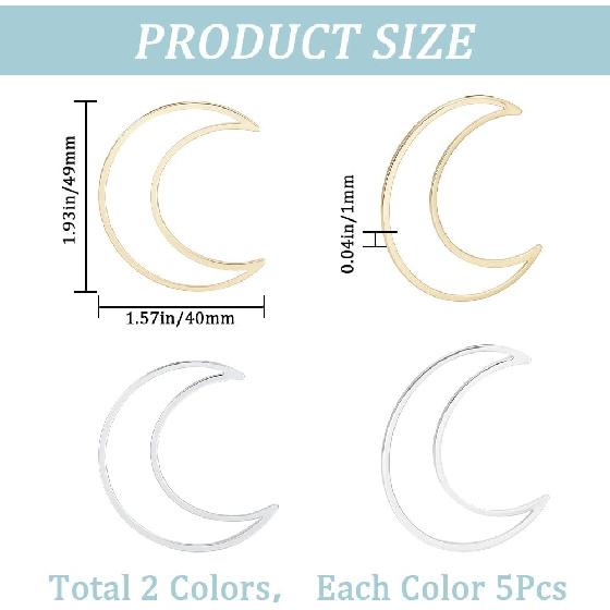CREATCABIN 10Pcs Moon Linking Rings 18K Gold Plated Brass Earrings Beading Hoop Frames Charms Links Connectors for DIY Dangle Earring Necklaces