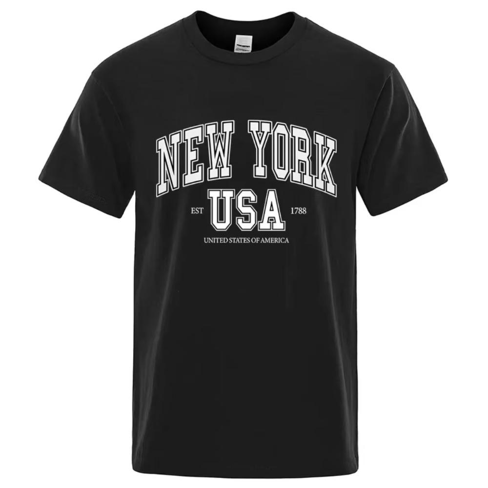 New York Usa Est 1788 Street City Letter Graphic T-Shirt Men Casual Tee Clothes Summer Loose Cool Tshirt Cotton Oversize T Shirt