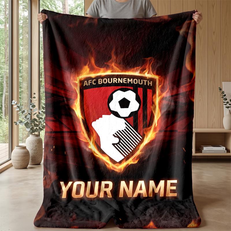 Custom Text Flannel Throw Blanket, Lightweight Cozy Bed Sofa BlanketBournemouth Football