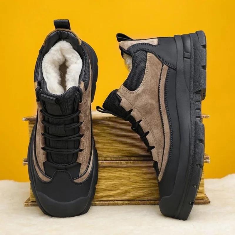 2024New Men's Boots Winter Plush Warm Snow Boot Waterproof Leather Sport Cotton Shoes for Men Non Slip Hiking Boots Botas Hombre