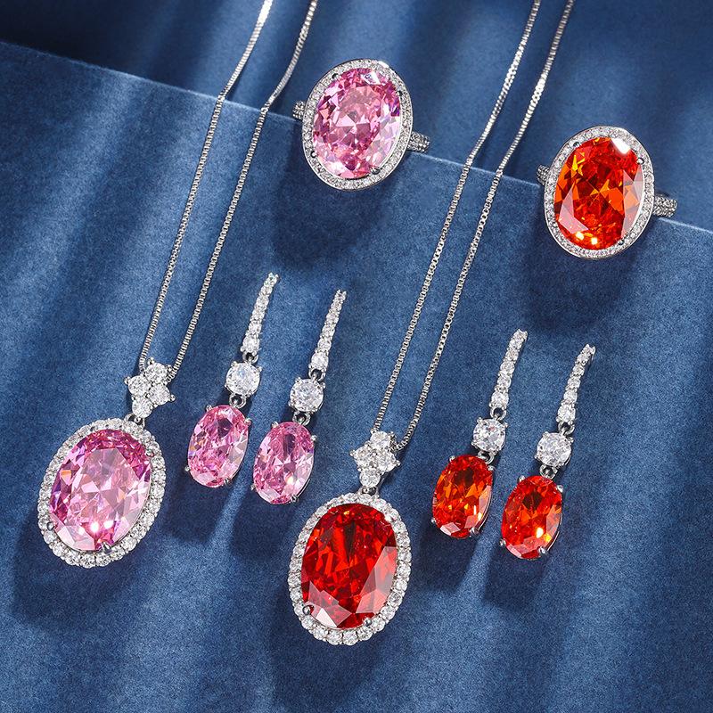 Jewelry Copper Bottom Gold-Plated Simulation Color Treasure Set Female Dan-Shaped Birthday Gift Main Stone 13 * 18-12 * 16