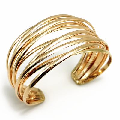 Vintage Hyperbolic Layered Gold Plated Wide Wire Bracelet Cuff Bangle for Women Exaggerated Wrist Wrap Bangle Hand Jewelry Gift