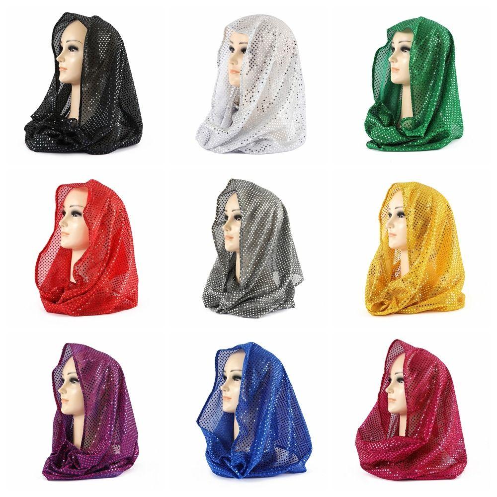 Solid Color Sequin Hooded Headscarf Breathable Soft Sequin Head Wraps Fashion Hijab Spring Summer