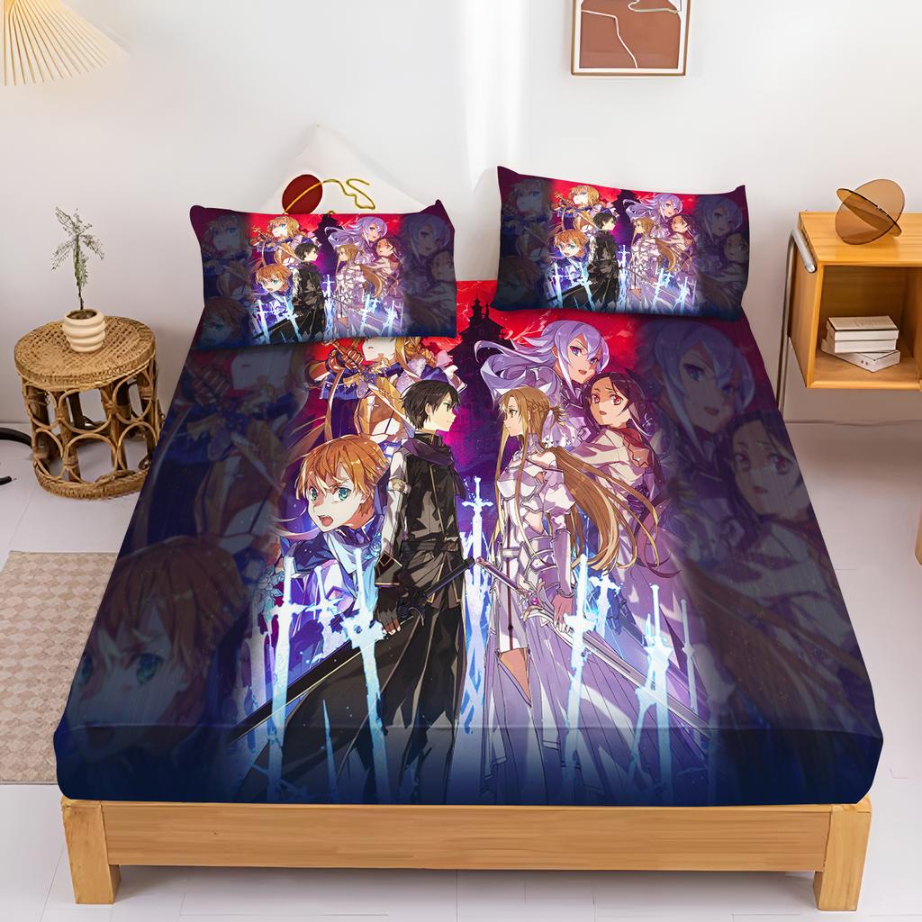 Anime Sword Art Online Fitted Sheet Printed Bedding Set Soft Microfiber Bed Linen Twin Full Queen King Size Anime Bedroom