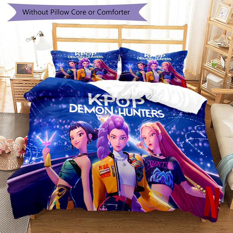 3pcs Kpop Hunter5 Pattern Bedding Set Duvet Cover Set Includes Duvet Cover &pillowcases, Perfect All Season Bedroom Decoration & Gift