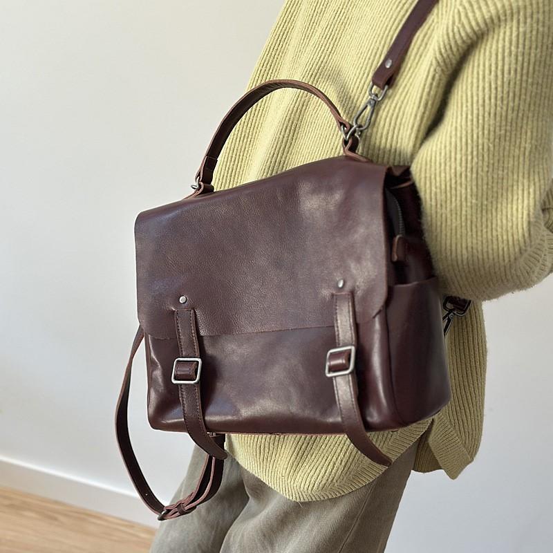 Mochila de Cuero Genuino Johnature para Mujer Gran Capacidad Mochila para Viajes y Commuting Bolso de Hombro Multifuncional