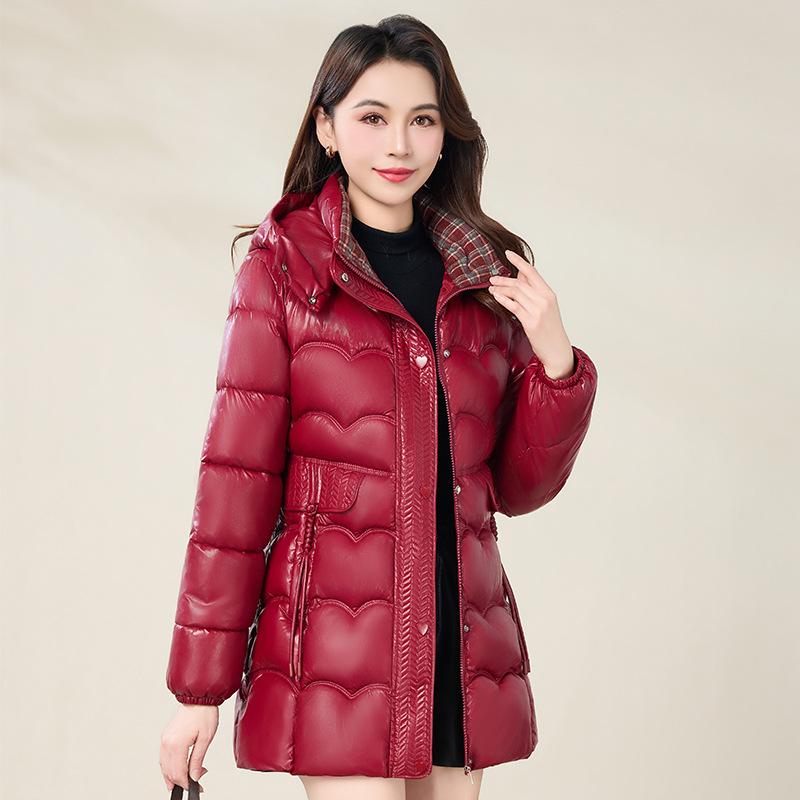 

Women s Mid-Length Quilted Cotton Padded Jacket - 2025 Winter Collection, Plus Size Available XL (90-105 jin) вина червоного кольору