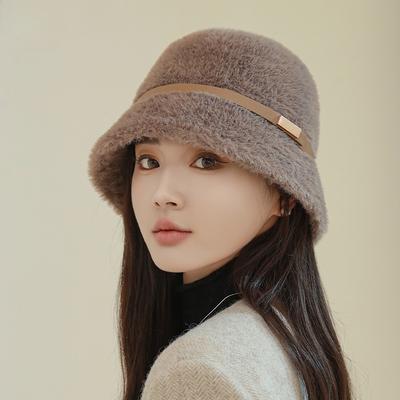 Chapeau Bob en Laine d'Agneau pour Femme Chapeau Bassin d'Hiver pour Femme Chaud Épaissi Protection Contre le Froid Chapeau Oreilles