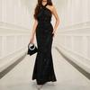 Specially for Neck-hanging Cross-sequined Fishtail Dress Skirts, European and American Style Slim-fitting Hip-wrapped Long Evening Dresses