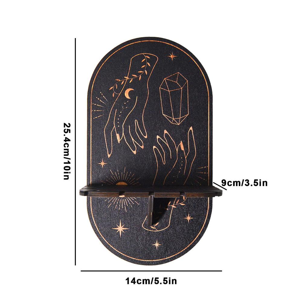 Black Crystal Display Stand Bohemian Hand Stand Witch Wooden Hanging Decorative Stand And Crystal Stone Shelving Wall Shelves