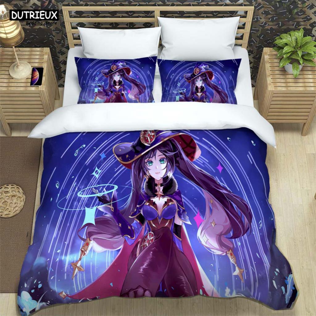 Genshin Impact Bedrucktes Polyester Bettwäscheset Für Jungen Und Mädchen Dreiteilig Bequem Weich Paar Geschenk Bettwäschesets
