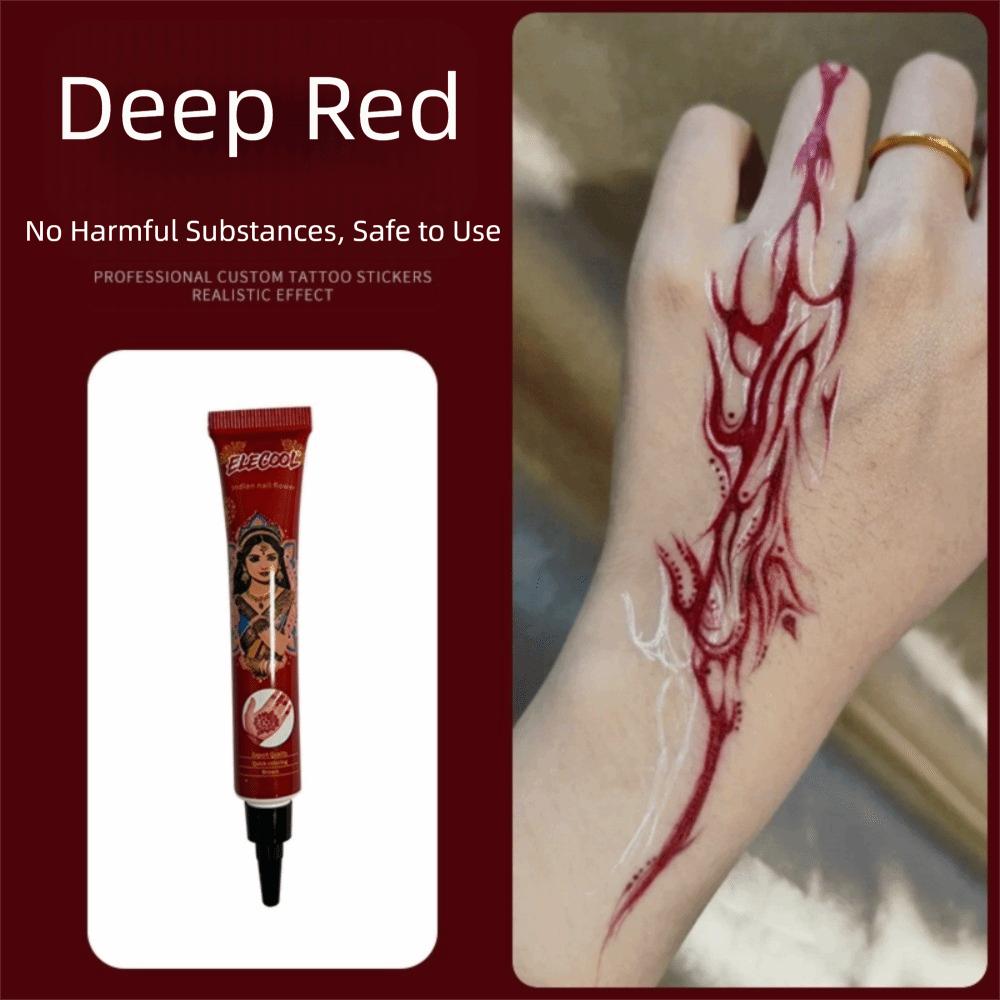 Semi-permanentní Henna Pasta Kužel Snadno Použitelný Mehndi Barva na Tělo Henna Tetování tmavě červená barva
