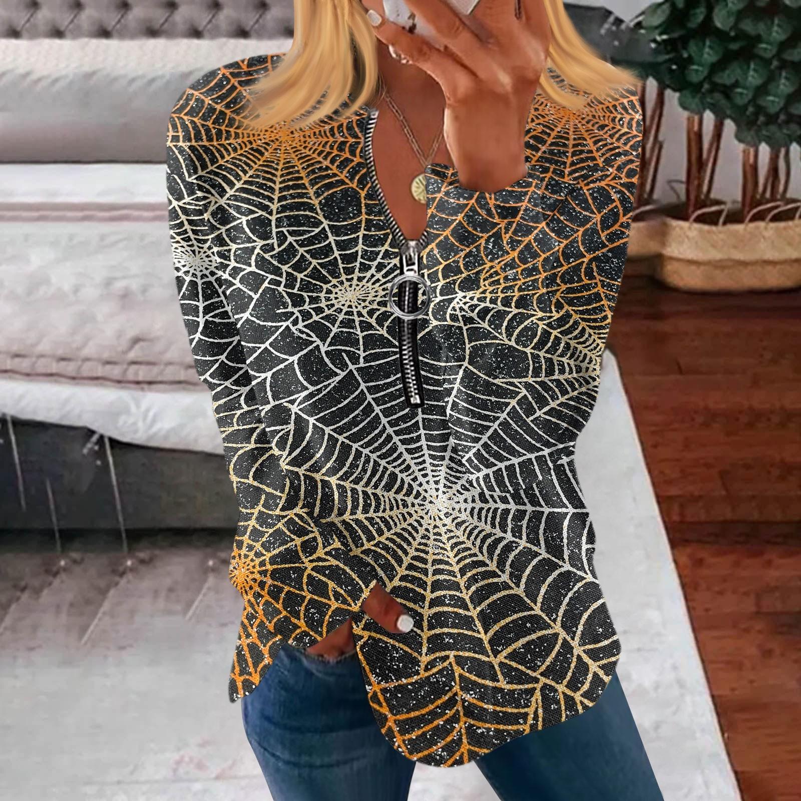 

Long Sleeve Zipper Shirts For Women Print Graphic Tees Blouses Casual Tops Pullover XXL