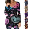 Women's Long Sleeve Loose Tops Casual Plus Size Tops Hallowen Print Button Pleated Tops For Women