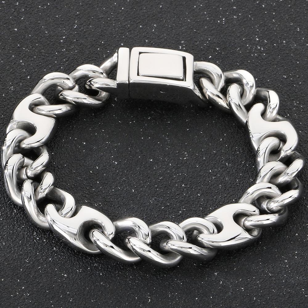 Bracelet Cool pour Homme 15MM de Large Acier Inoxydable Chaîne Cubaine Bracelets pour Homme Luxe Couleur Or Bijoux Cadeaux pour Lui Papa