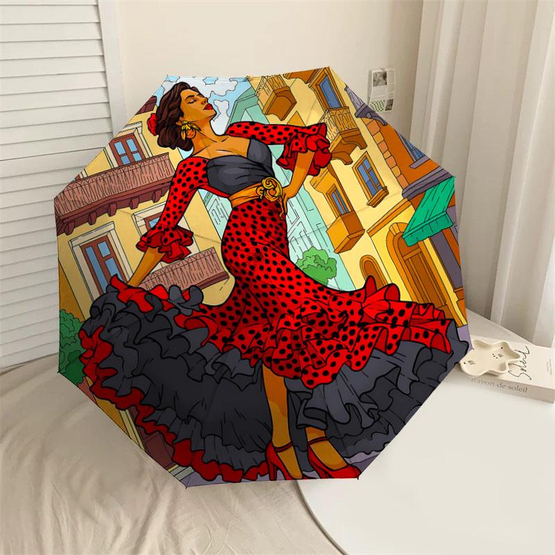 

1PC flamenco dress Umbrella-8-Rib Reinforced, Automatic Open, Lightweight & Durable, Cute Fashion Accessory for Outdoor-T161