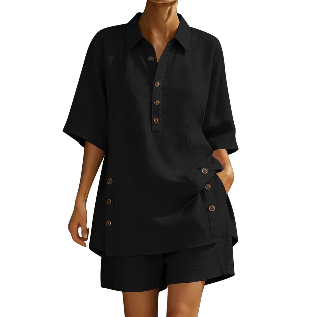 Women's Linen Two-Piece Set: Short-Sleeve Shirt & Loose Pants (2026)