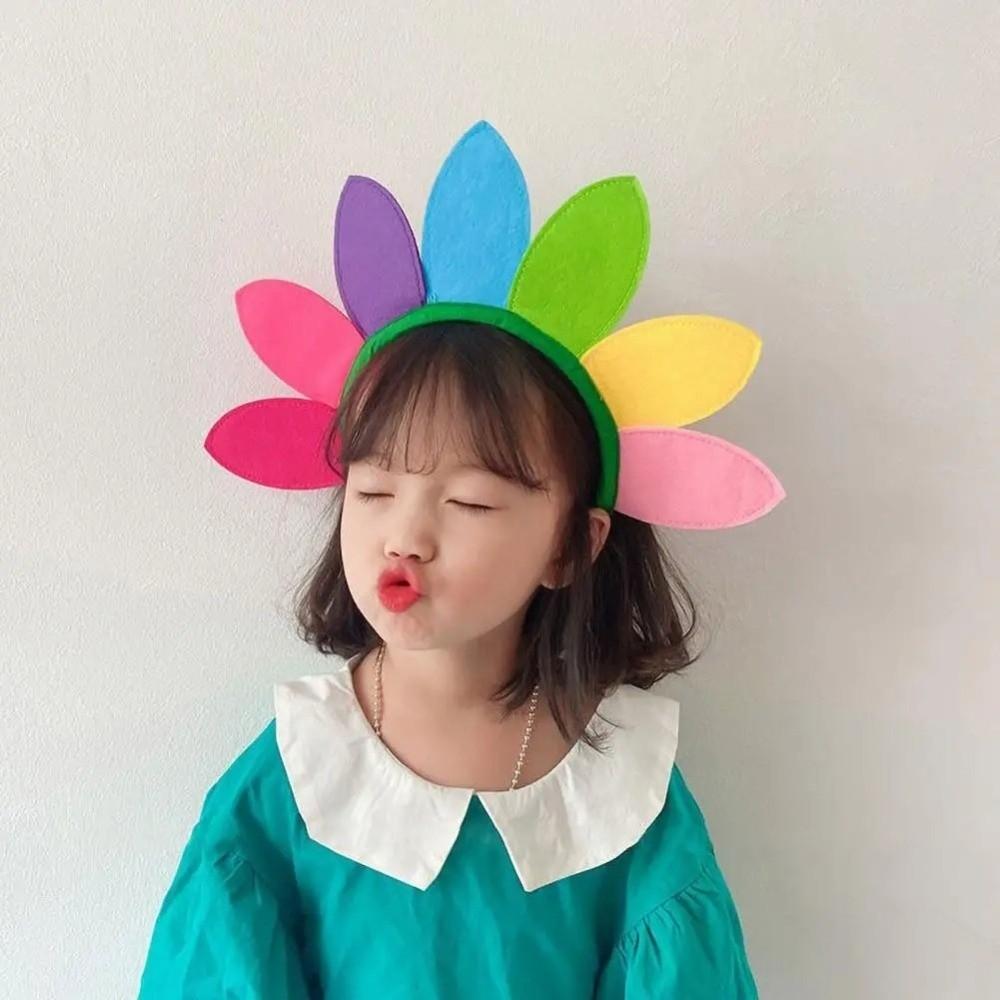 Kawaii Rainbow Colourful Sunflower Headband Photo Prop Hair Accessory Hair Bands Elastic Hairband Girl