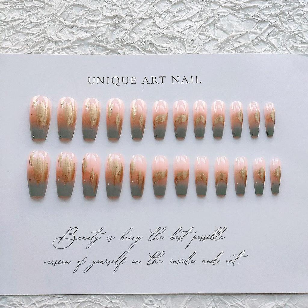 Gradient Gold Thread False Nail Patches - Detachable, Wearable Nail Art