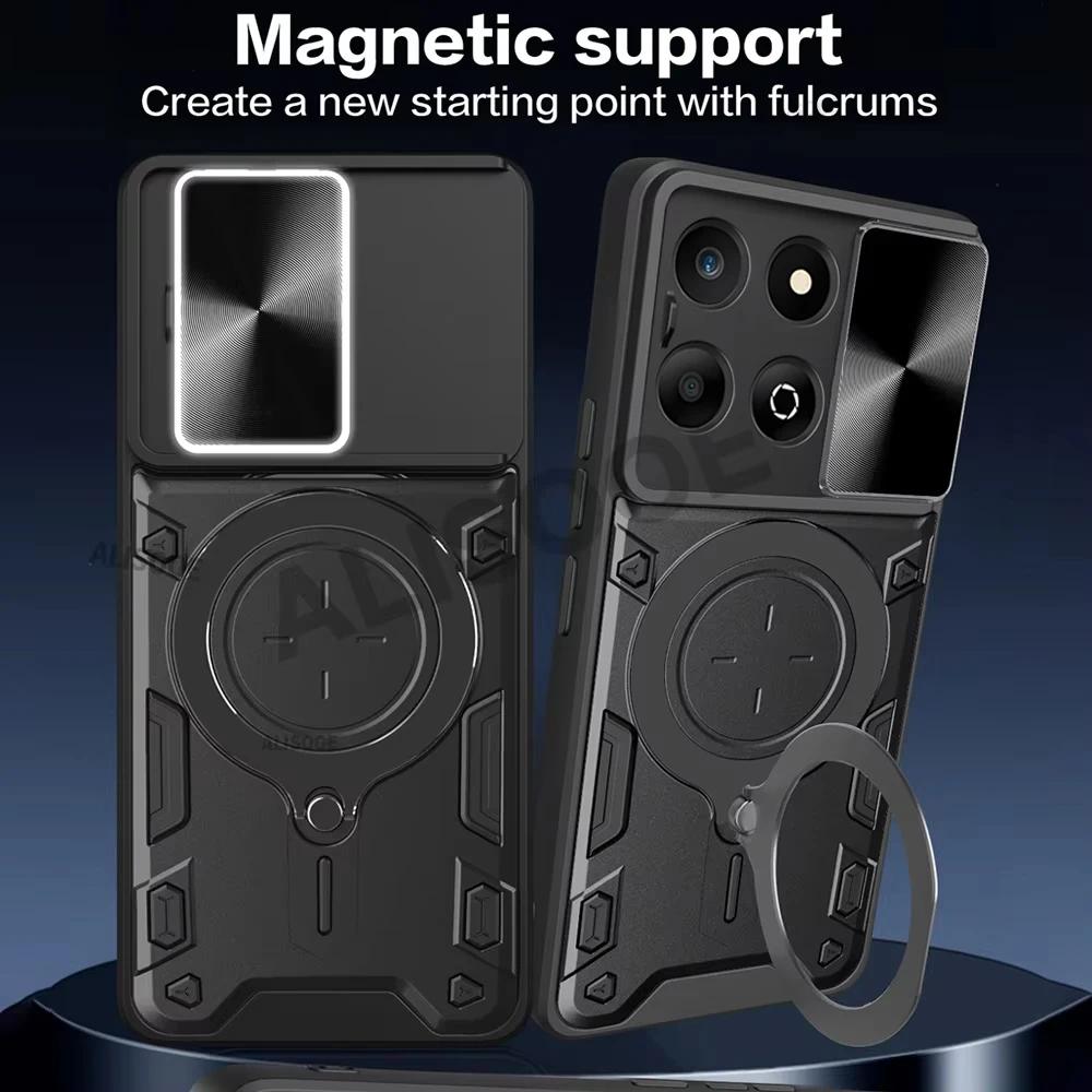 Armor Holder Funda for Honor X7C Case Slide Camera Lens Magnetic Ring Stand Cover for Honor X7C 4G Shockproof Capa