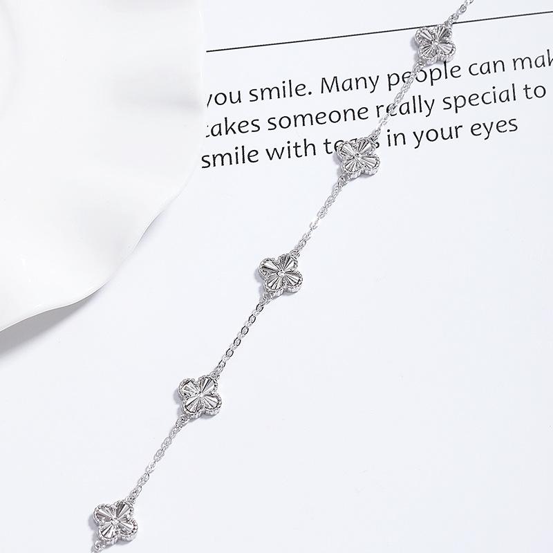 S925 Silver Crushed Ice Lucky Four-Leaf Clover Flower Bracelet Women's Fashion Ins Elegant Jewelry Niche Design Sensation