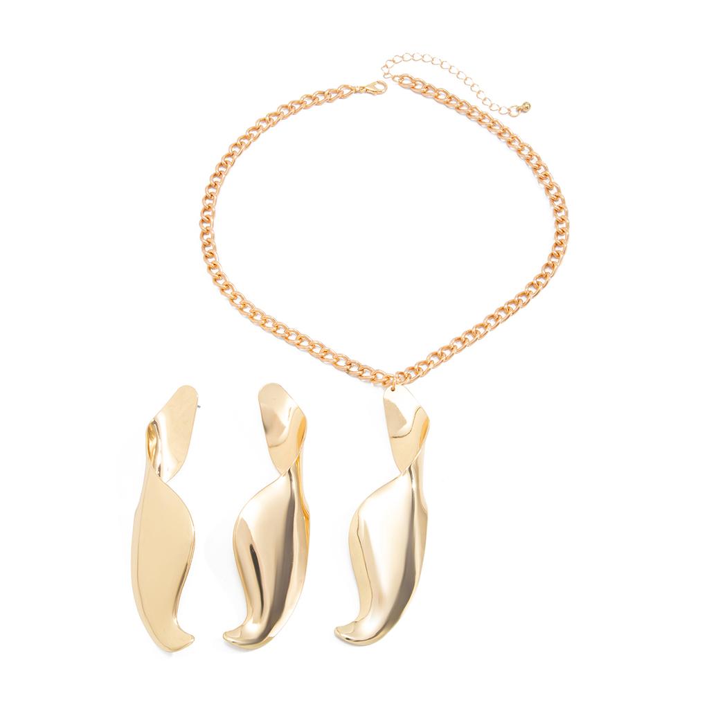 Ingemark Trendy Simple Geometry Smooth Spiral Pendant Necklace Stud Earrings Women Retro Adjustable Metal Chain New Jewelry Set