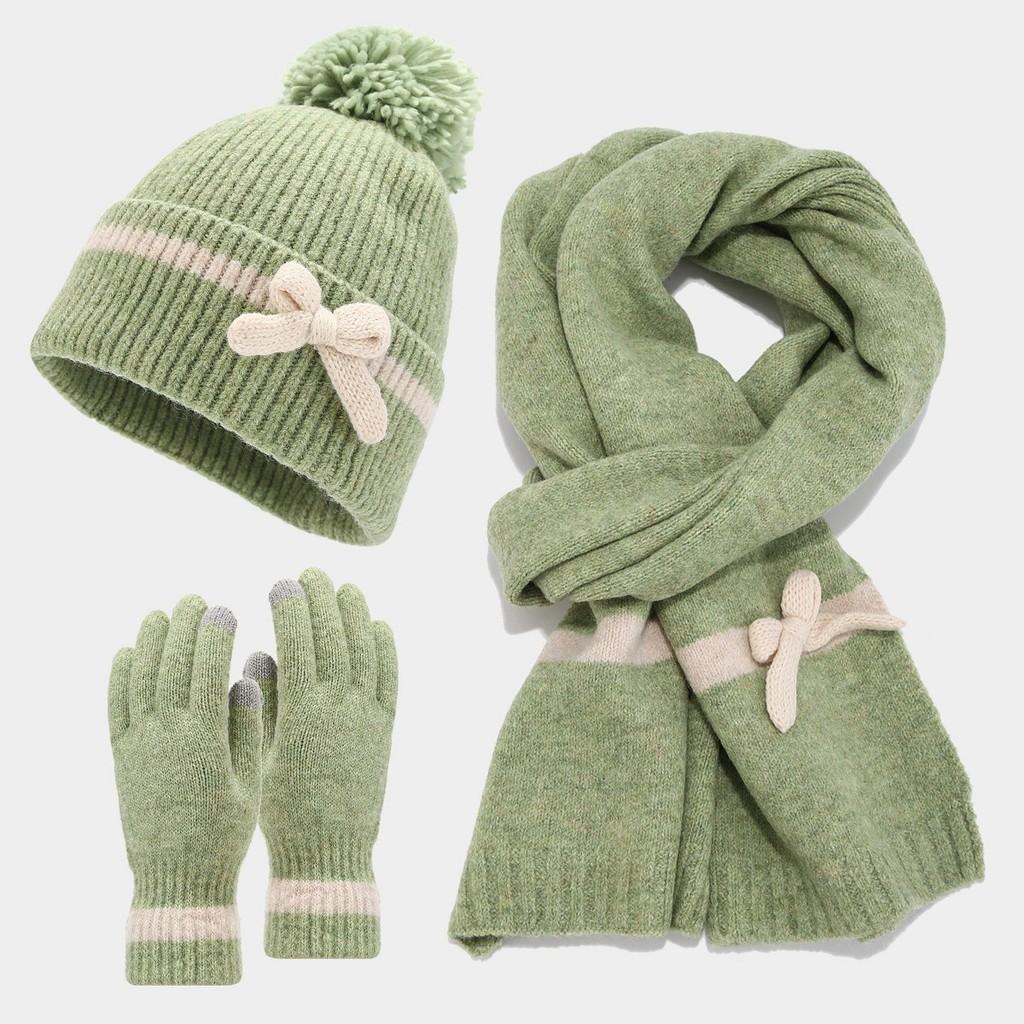 Winter Koreanischer Stil Schmetterling Schleife Hut Schal Handschuhe Set Für Mädchen Und Frauen
