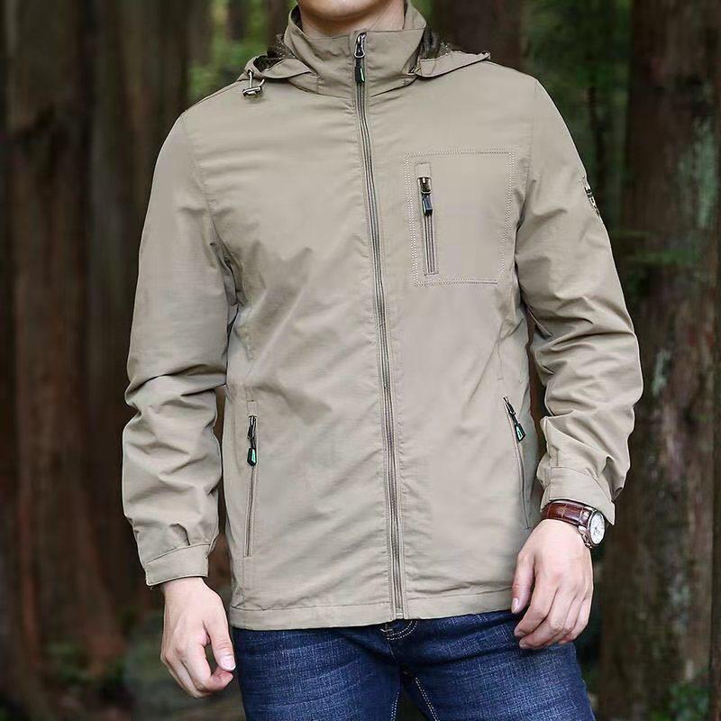 Men's Hooded Spring/Autumn Windbreaker 2024 - Large Size, Thin, Multi-Pocket, Casual.