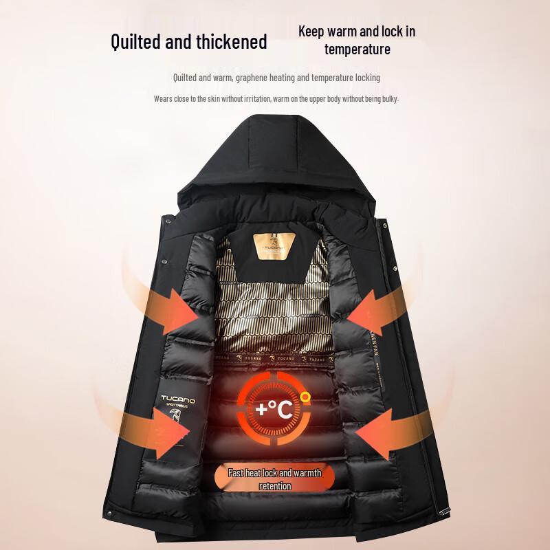 Tucano Men's Winter Thickened Padded Jacket with Detachable Hood