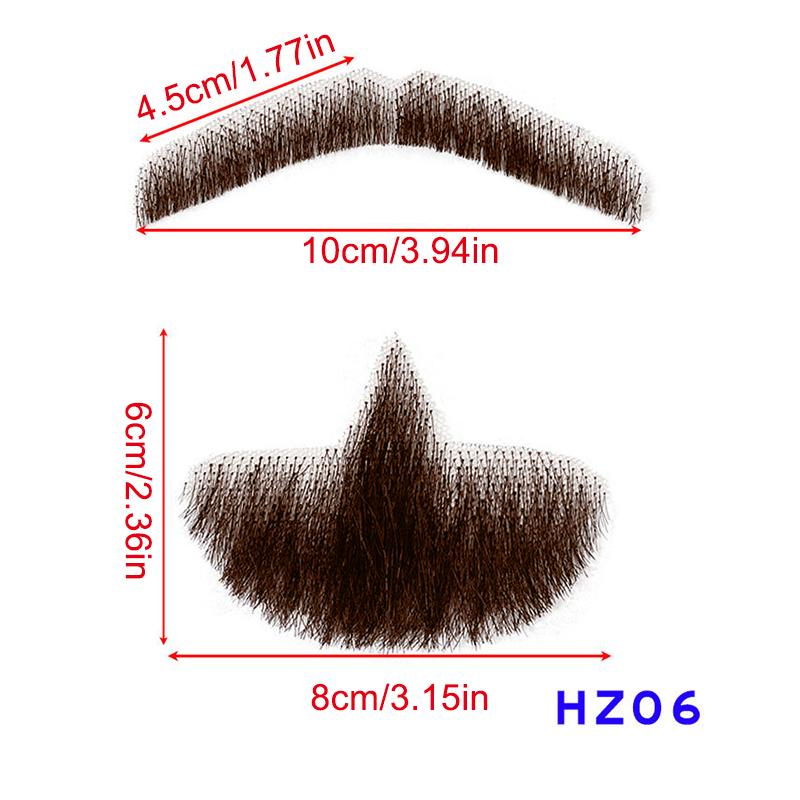 100% Human Hair Beard Black Brown Lace Mesh Beard Shallow Short Realistic Fake Moustache For Men Makeup Facial Hair Hand Made