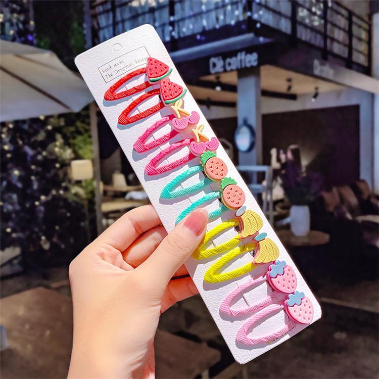 2021 Cute 10 Pcs/set Cartoon Hair Clips for Baby Girl Hairclip Flower Fruit Hair Pins Kids Hair Accessories Gift