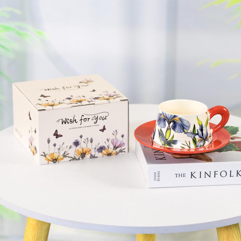 Niche Hand-Painted Floral Ceramic Coffee Cup and Saucer - Luxurious Nordic Design
