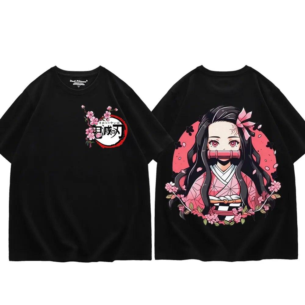 T-Shirt Homme Demon Slayer Nezuko | Design Anime Horreur Avec Visage Fendu Et Yeux Roses
