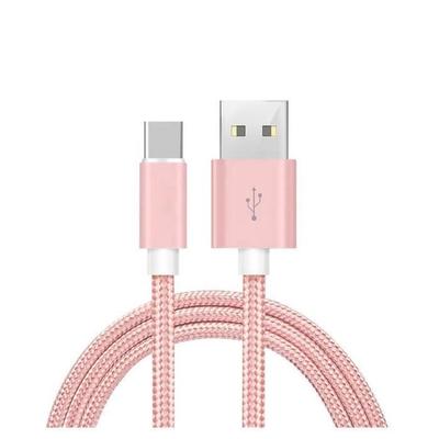 USB-C Cable - Yuan Yuan - OnePlus 8/8 Pro/8T/Nord N10 5G - Pink Nylon - 1 Meter - Robust