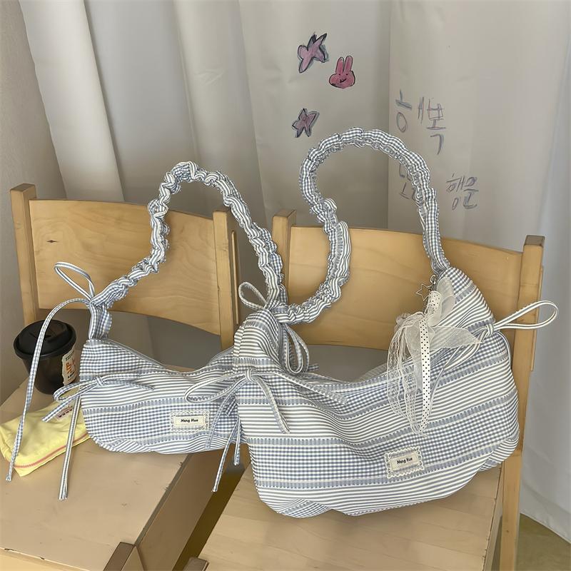 Borsa a mano da donna con fiocco e pieghe, borsa da spalla