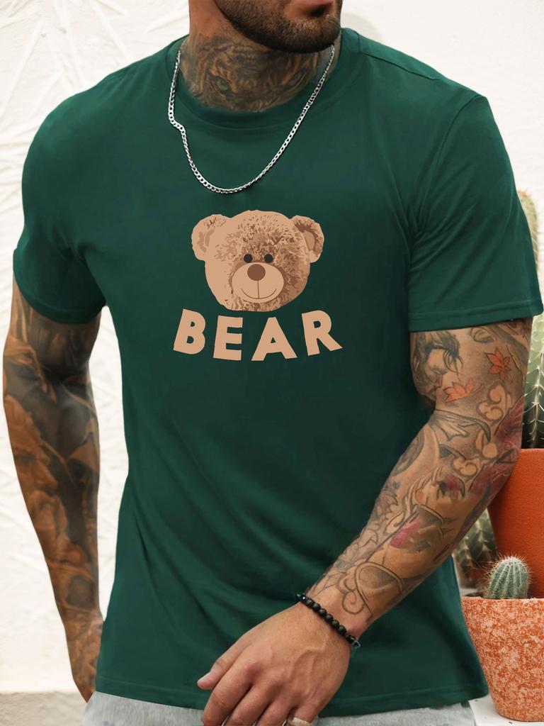 Short Sleeve TShirt Little Bear Mens 100 Cotton Pattern Printed Shirt Summer Round Neck Breathable Casual Fashion Cool Tee