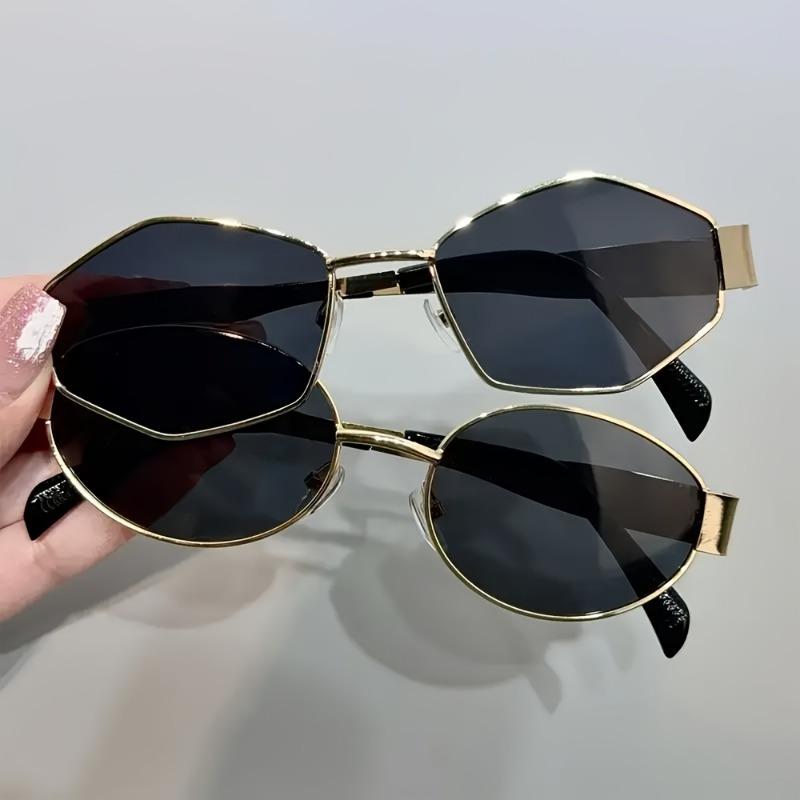 2 Pairs of Summer Women's Fashionable Glasses Retro Gold Frame Trendy Glasses Combination Polygonal Round Frame Design