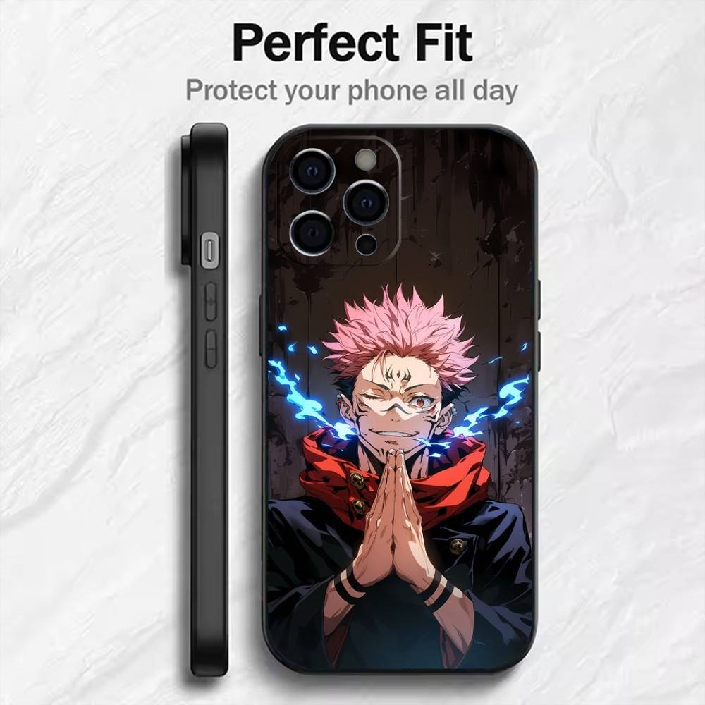 

Itadori J-Jujuts-u K-Kaisen Phone Case For iPhone17,16,15,14,13,12 Plus,Max Soft Silicone Black Cover iPhone15plus