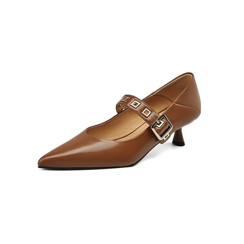 

Krazing Pot Туфли-лодочки из овчины с острым носком и средним каблуком. Осенне-летняя обувь. Женские туфли-лодочки с металлическими заклепками. Модные туфли Мэри Джейн. 41 коричневый