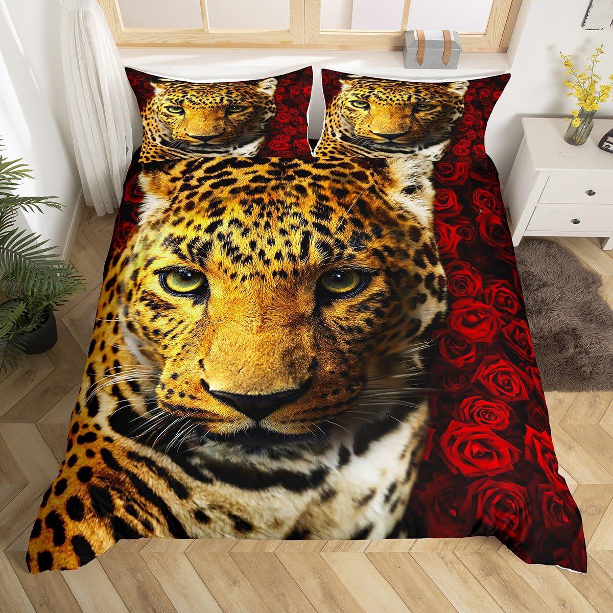 

Wildlife Three-Piece Digital Print Bedding Set Brown Leopard Print Bed Cover EU single 135*200