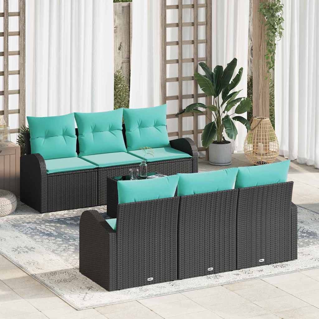 Garden Sofa Set with Cushions 7 pcs Black and Turquoise Poly Rattan