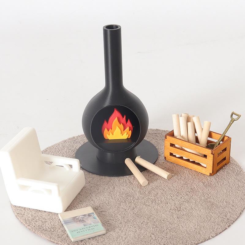 1/12 Dollhouse Miniature Fireplace Chimney Model Dollhouse Christmas Scene Decoration Dolls House Micro Landscape Ornament