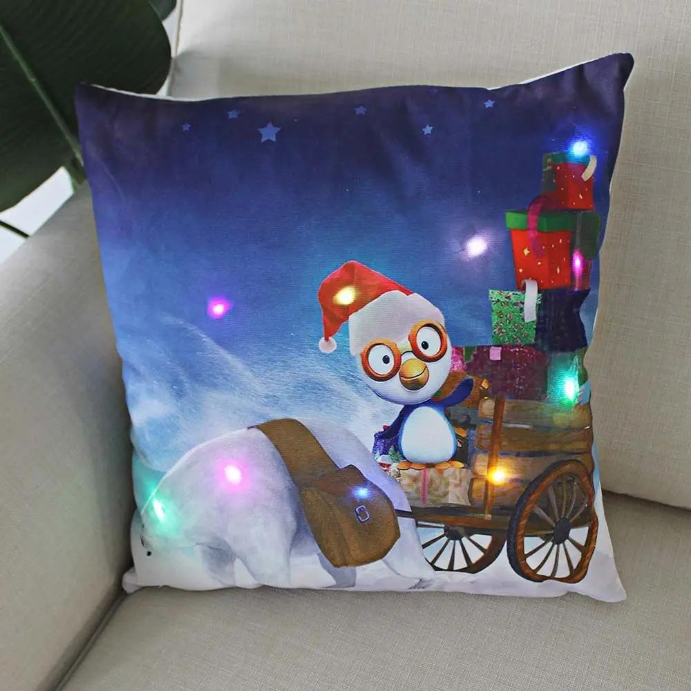 Christmas Light LED   Decoration 45x45cm Santa  Sled Village Color Ball Sofa Seat Pillow Sleeve  Cases