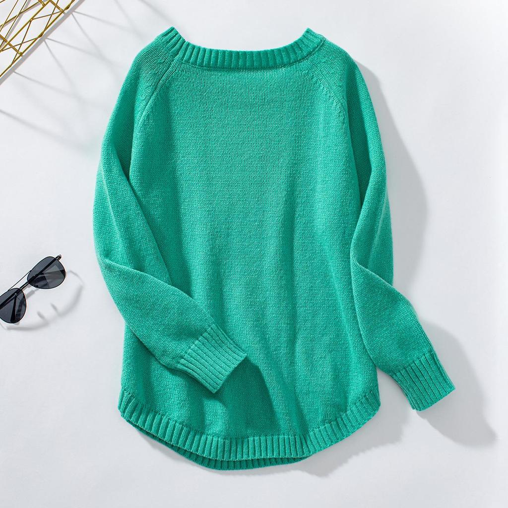 Autumn Winter Vintage Loose Long Sleeve Top Solid Color Cardigan Knitwear O-Neck Sweater