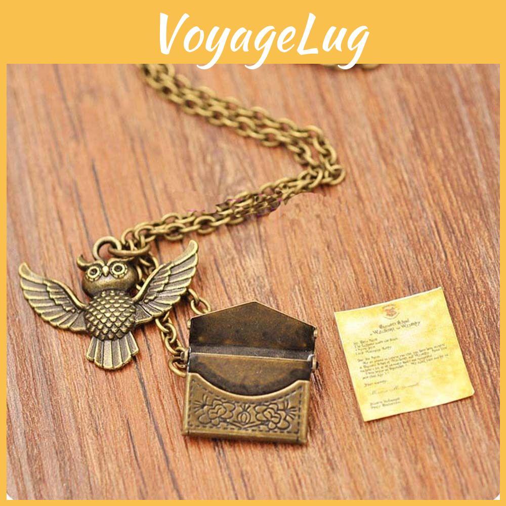Harry Potter Vintage Kupfer Eule mit Zulassungsbrief Anhänger Medaillon Halskette für Gothic-Mode-Fans