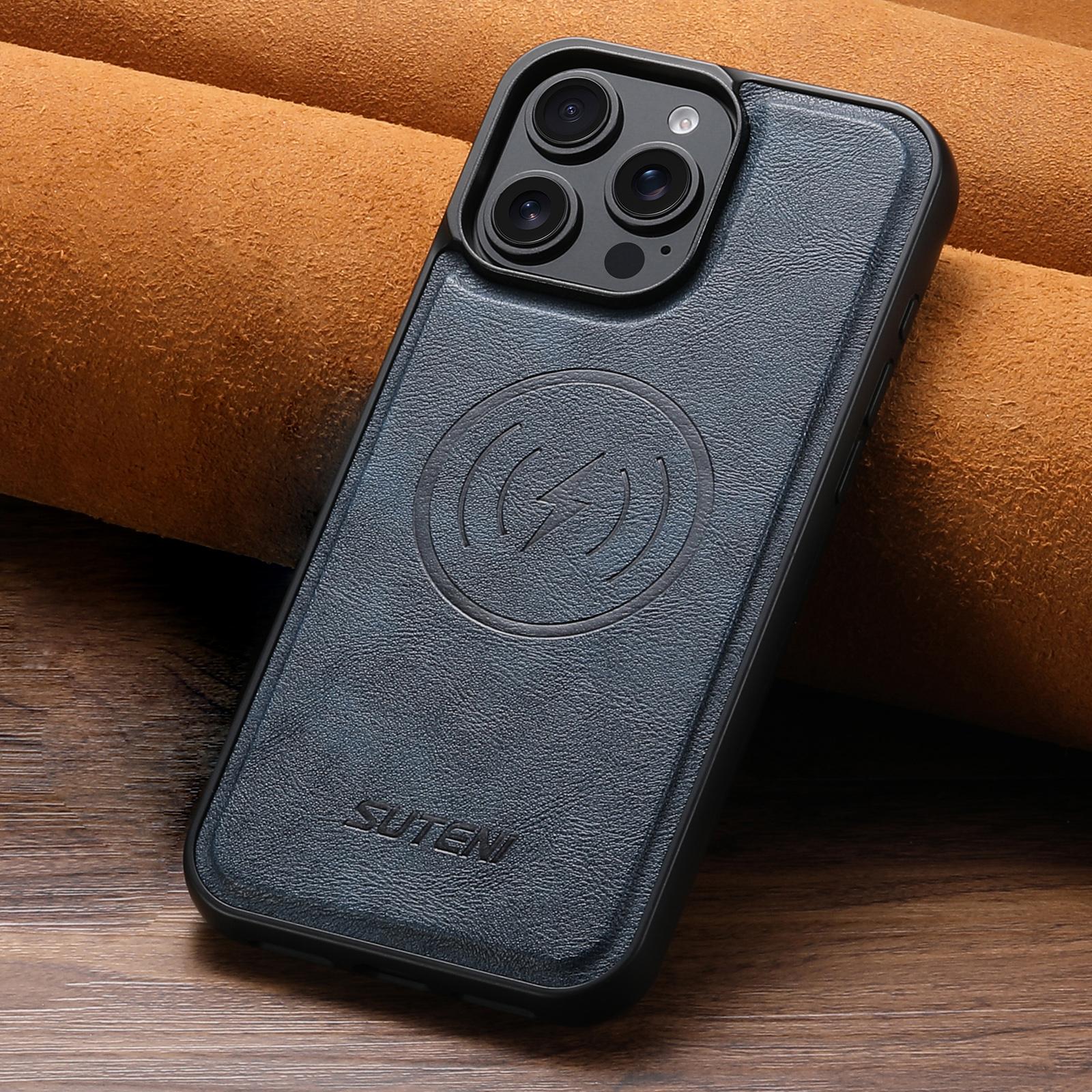 

SUTENI Frosted Feel Faux Leather Magnet Wireless Charging Phone Case for IPhone 17 Pro Max 16 Plus 15 14 Pro 13 12 iPhone 15 Pro Max синій